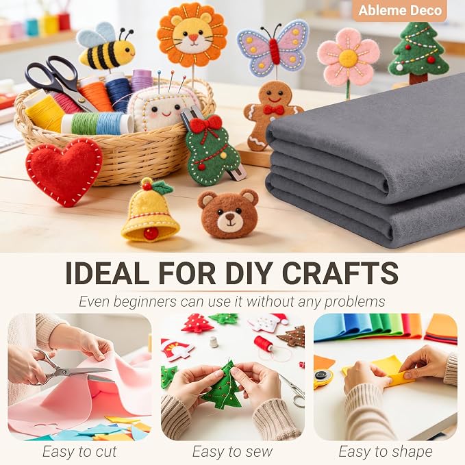 Felt Fabric Sheets 18" x 18" 1.6mm Soft Craft Felt, Dark Grey | Soft Precut - Image 4