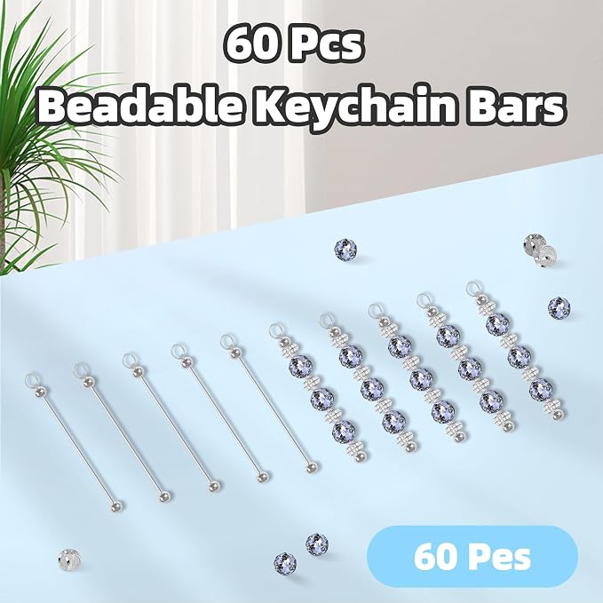 Mlife 60 Pcs Beadable Keychain Bars, Blanks Bead Keychain Making Kit, Bulk - Image 5