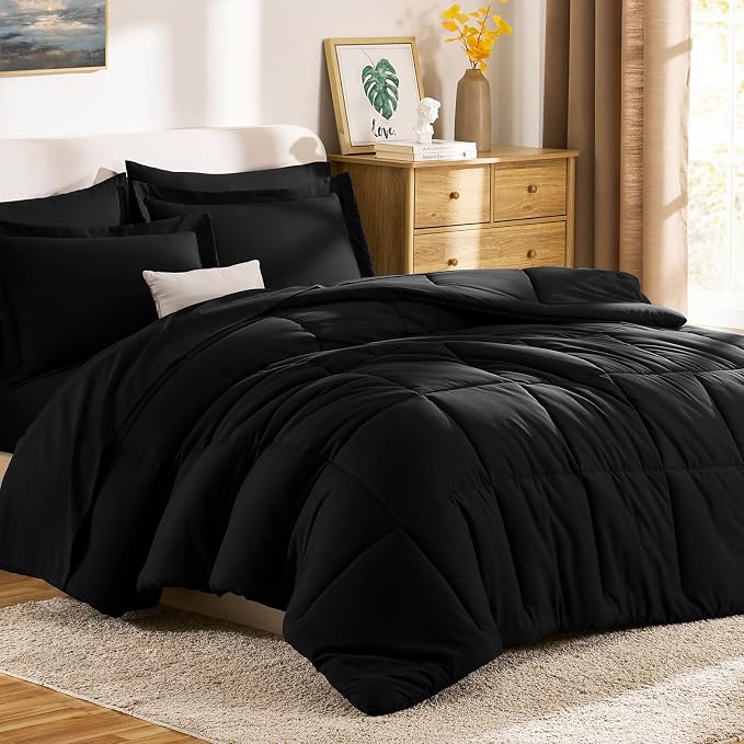CozyLux Queen Comforter Set Black - Image 9