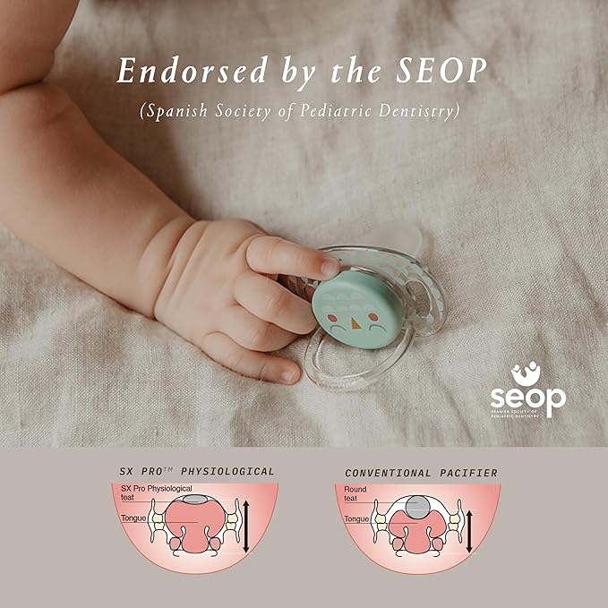 Suavinex Bonhomia SX PRO Physiological Pacifier, Supports Breastfeeding Babies, Pacifiers 18+ Months, 2 Pack Baby Pacifier, Baby Accessories, (Mint/Beige)