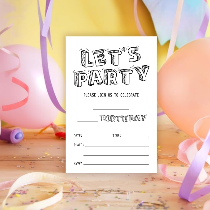 Black and White Birthday Invitations, 25 Double-Sided Invitation Cards - Image 6
