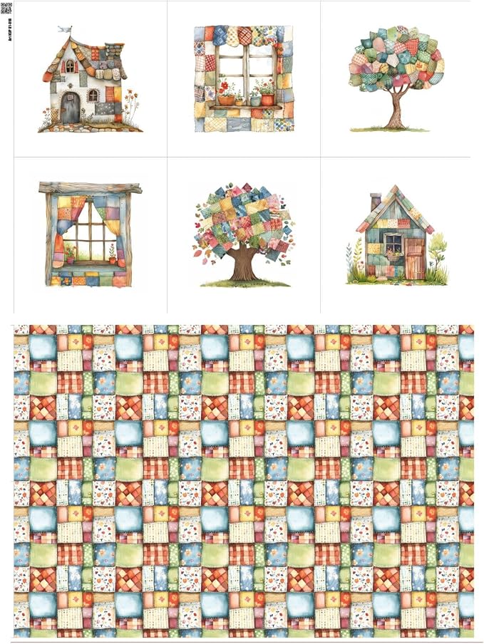 Patchwork Cozy Cottage Cotton Fabric Panel – 6 Designs + Bonus Sheet 29.5×19.6 by FabricsTown