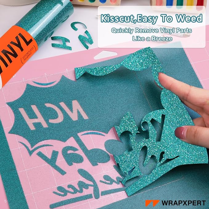 WRAPXPERT Teal Glitter HTV, Holographic Glitter Heat Transfer Vinyl Roll - Image 3