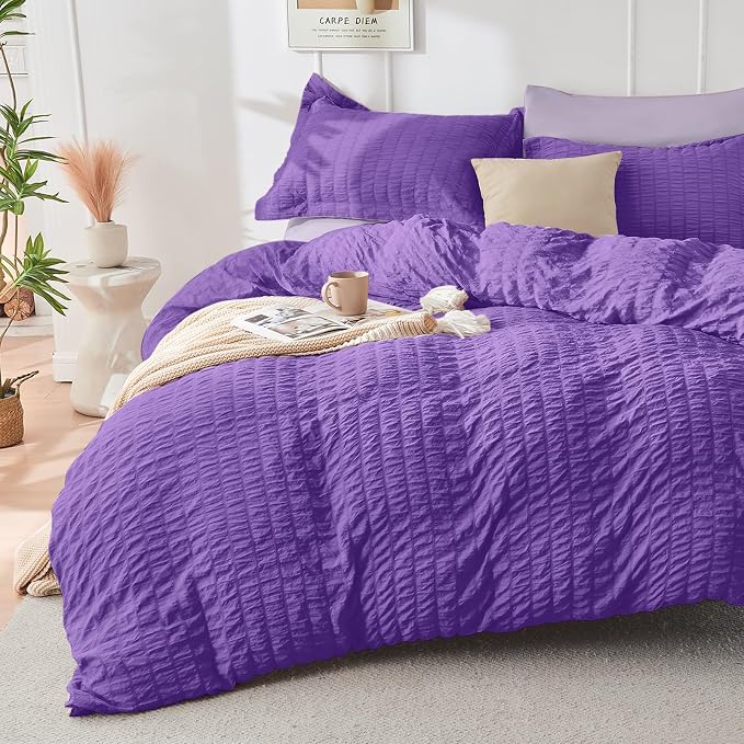 HYMOKEGE Dark Purple/Lavender Full Size Comforter Sets Seersucker 7 Pieces - Image 2