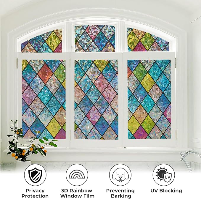 Sunbaby Window Privacy Film Stained Glass, Static Cling Decorative Rainbow - Image 9