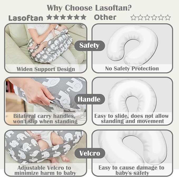 Nursing Pillow for Breastfeeding, Breast Feeding Pillow for Mom Support, Adjustable Waist Strap and Removable Cotton Cover, Elephant