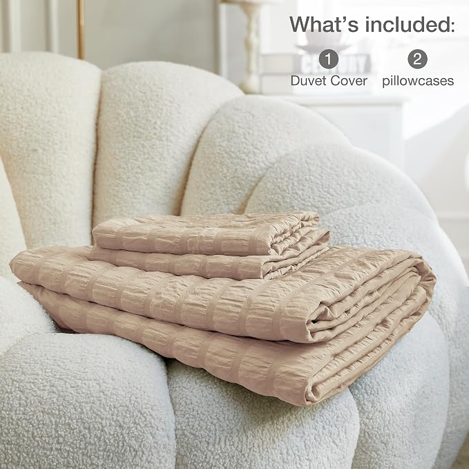 JELLYMONI Khaki Duvet Cover Twin Size, Soft Breathable Seersucker Duvet Cover - Image 6