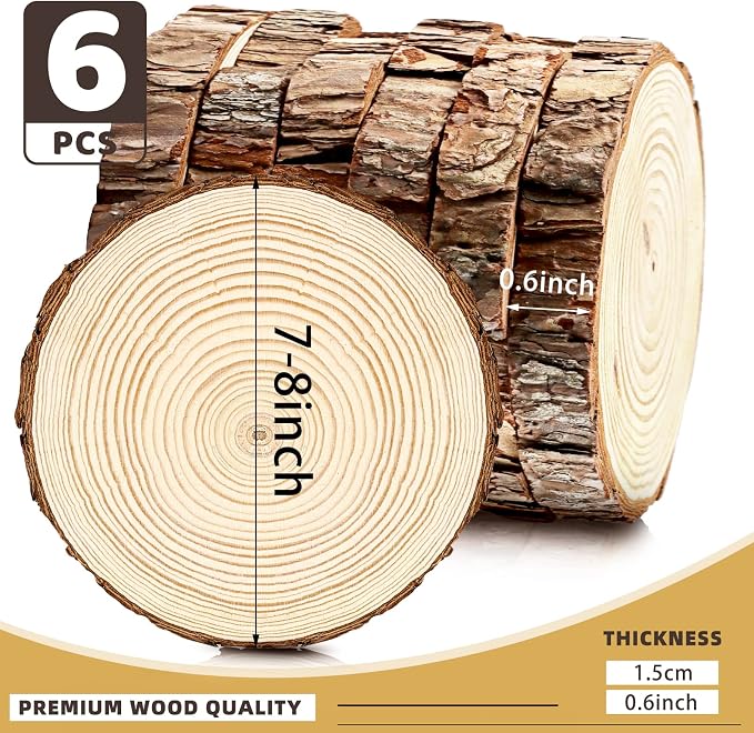 FSWCCK 6 Pack Nature Unfinished Round Wood Slices, 7-8 Inches Wooden Circle - Image 2