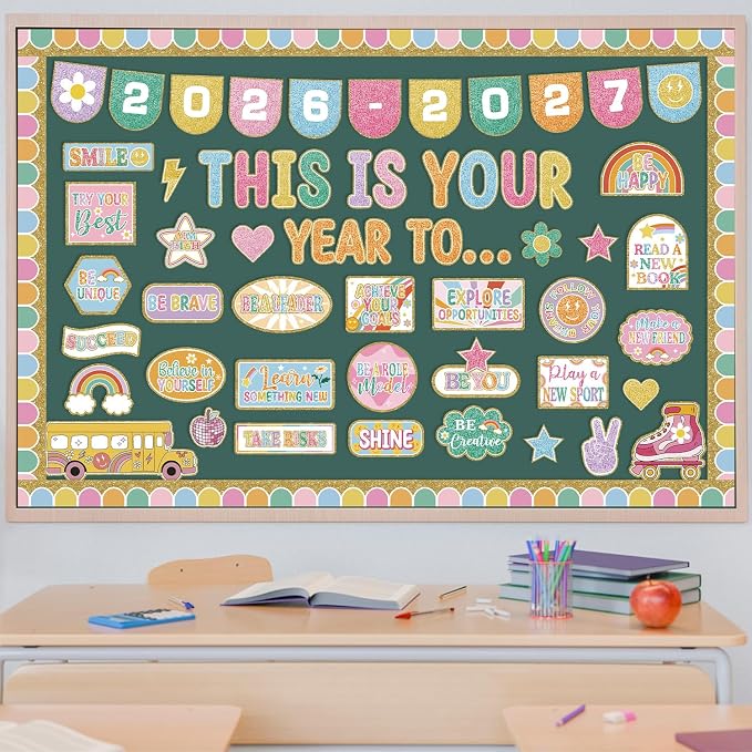 This is Your Year Bulletin Board Set Varsity Letter Hippie Retro Motivational - Image 2