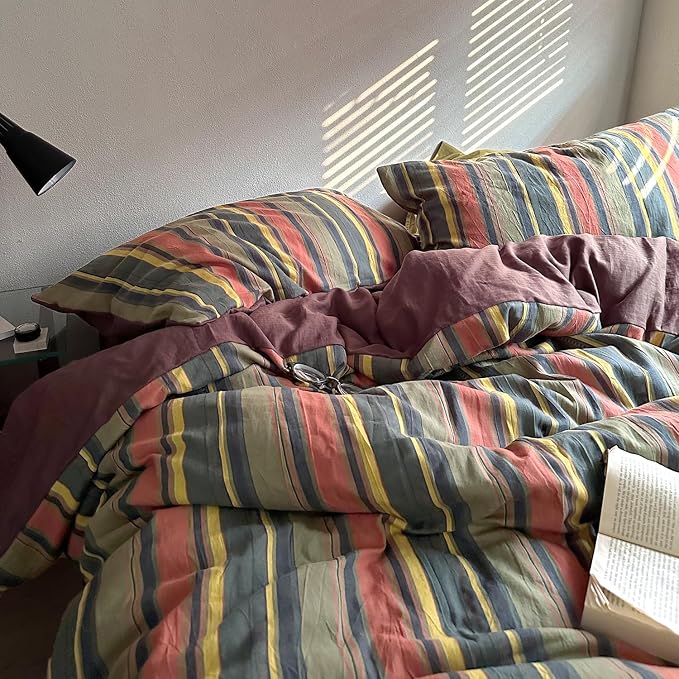 mixinni Vintage Striped Duvet Cover Set Queen Size - Image 5