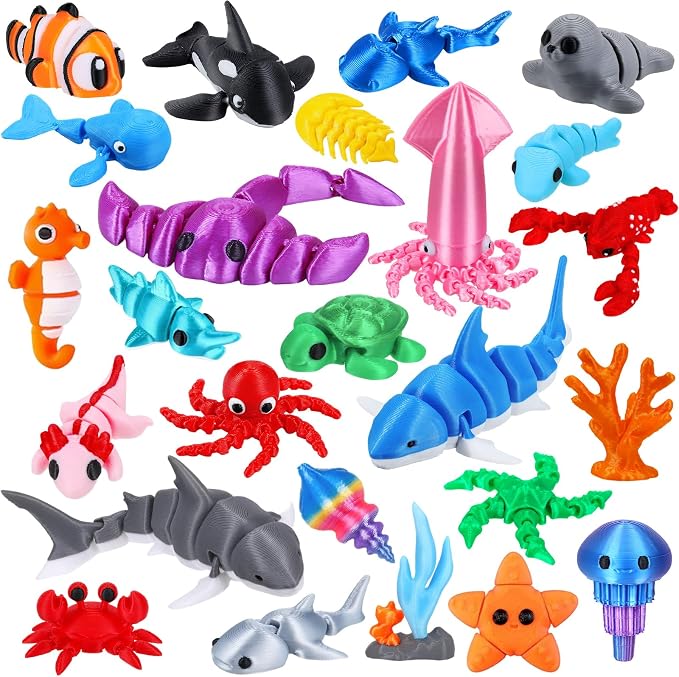 ywevyezc 25 Pcs 3D Printed Ocean Animals Set, Flexible Articulated Mini Sea by ywevyezc