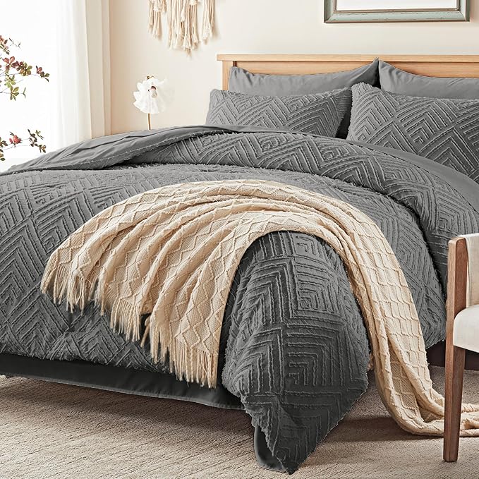 Zzlpp Twin Comforter Set 5 Pieces, Dark Grey Tufted Bed in a Bag - Image 8