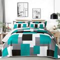 Tyrot 3 Piece Teal/Turquoise Grey Quilt Set King Size Black White Geometric by TyrotHomeDecor