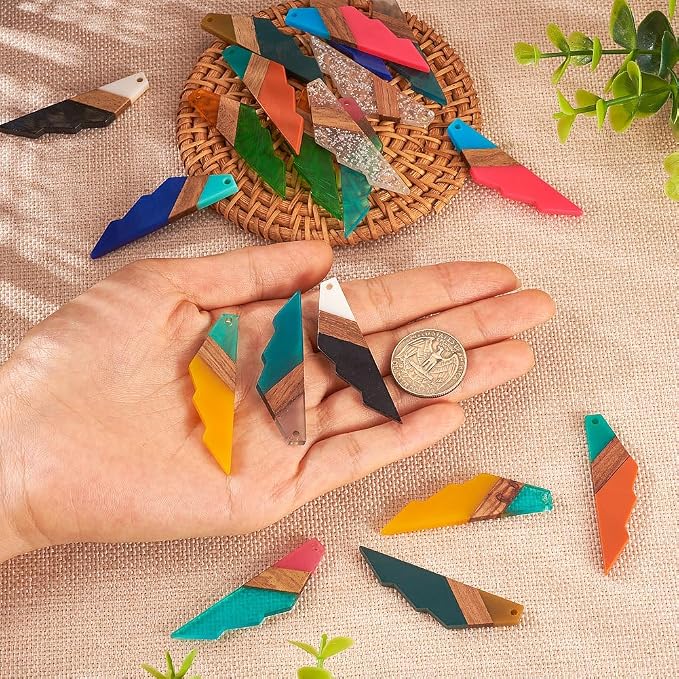 FASHEWELRY 20Pcs Natural Resin Wood Charms 3 Tone Wooden Earring Blanks - Image 5