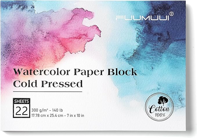 Watercolor Paper Block 7x10 Inch, Fuumuui 100% Cotton Watercolor Paper Pad of by FUUMUUI