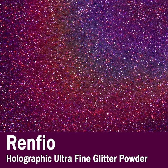 Renfio Holographic Ultra Fine Glitter Powder Metallic Resin Glitter 2.11 Oz PET - Image 2