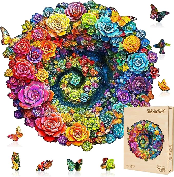 Rainbow Vortex Succulents Puzzles Adults Gifts Wooden 240 Pieces 13.4 * 12.7in by Jollitot