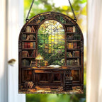 Bookshelf Acrylic Suncatcher Window Hanging Faux Stained Glass Bookish Decor - Image 2