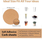 100 Pcs 4 Inch Round Self-Adhesive Cork Sheets, Wall Art & Decoration - Image 2