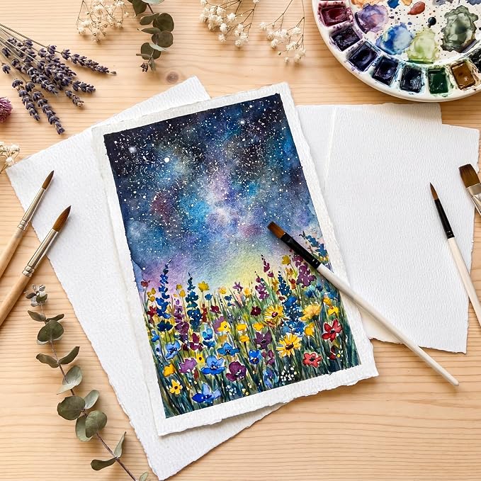 100 Sheets Watercolor Paper 7x10 inch, 300 GSM Deckled Edge Paper - Image 5