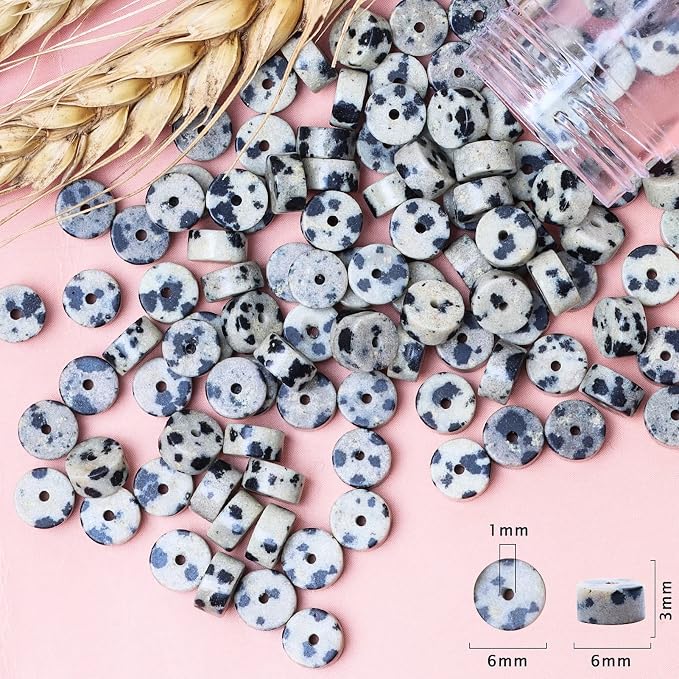 Natural Stone Heishi Beads for Necklace Making, 4 mm x 6 mm Small Flat Round - Image 6