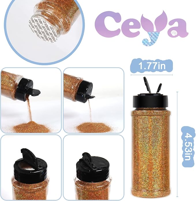 Ceya 3.8oz/ 110g Holographic Ultra Fine Glitter Powder Laser Rose Gold Glitter - Image 4