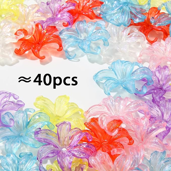 40pcs Flower Shape Beads Transparent Color Flower Bead Color Lily Beads - Image 3
