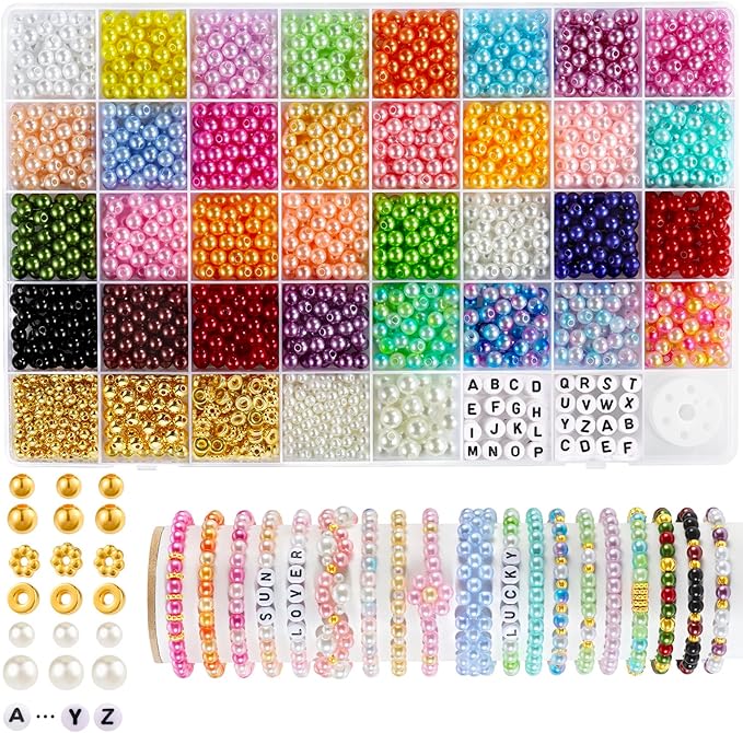 Funtopia 2085pcs Pearl Beads, 32 Colors Colorful Round Beads by Funtopia