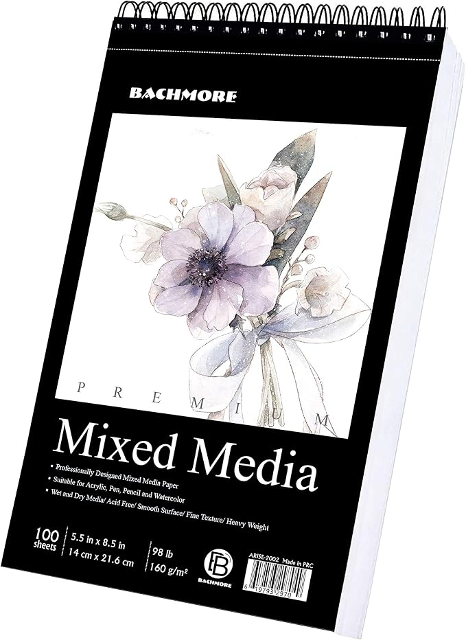Bachmore Drawing Pad 5.5‘’X8.5'' 100 Sheets Mixed Media, Watercolor, Acrylic by BB+Bachmore