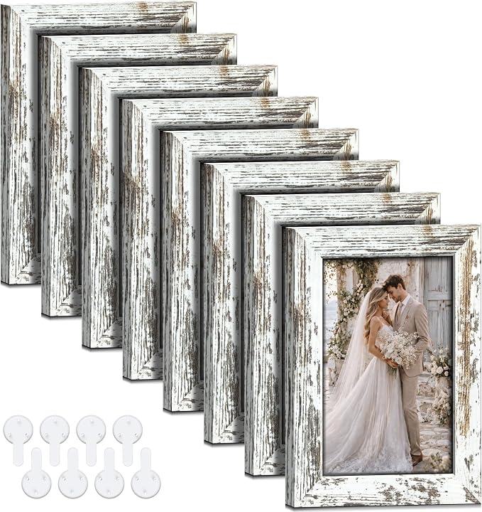5x7 Picture Frames Set of 8, Vintage Rustic Farmhouse Industrial Style Photo by Unknown