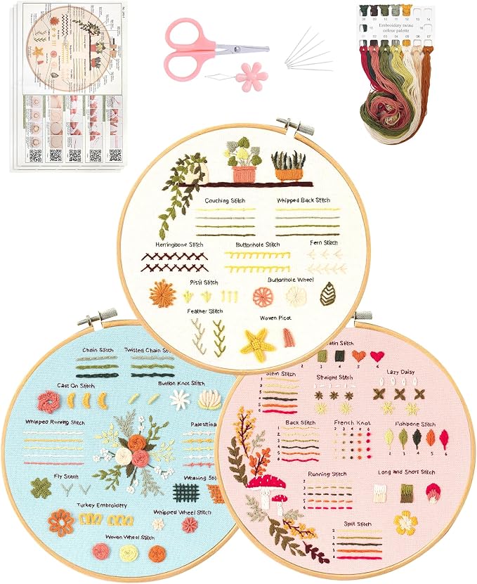 Santune 3 Sets Embroidery Kit for Beginners Adults, Learn Over 30 Different by Santune