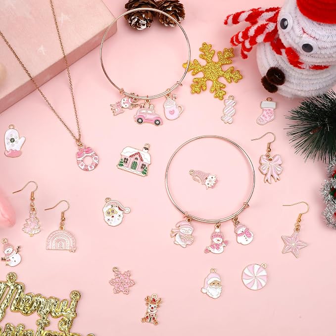 SANNIX 110Pcs/55 Pairs Christmas Charms, Holiday Xmas Enamel Pendants - Image 4
