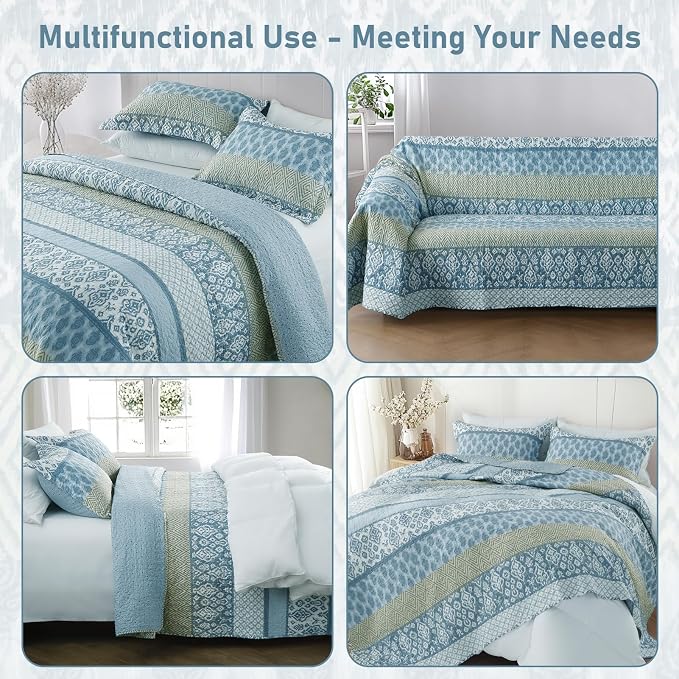 GOONE King Quilt Set 104"x90", Lightweight Washed Coverlet, Reversible Spring & - Image 4