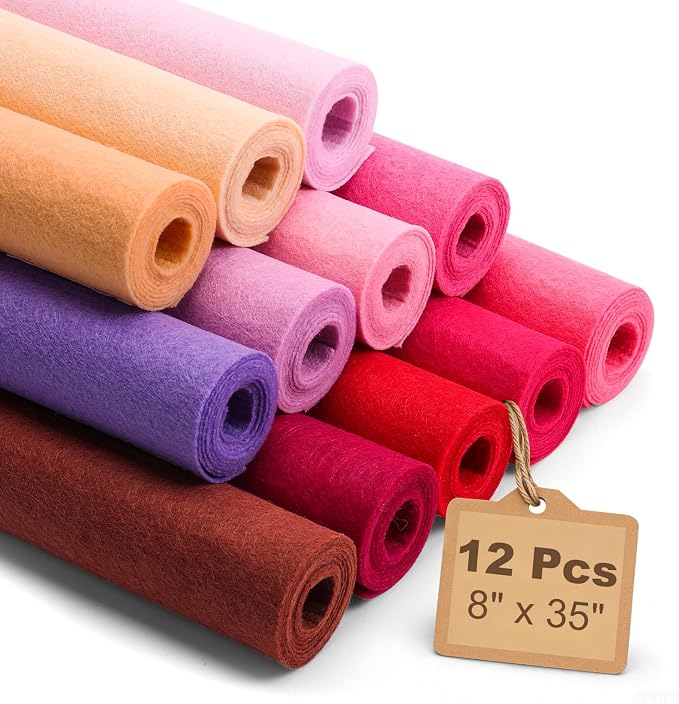 Large Stiff Felt Sheets 8"x35" – 12 Assorted Colors Felt Fabric Bundle Pack by ZANEXIR
