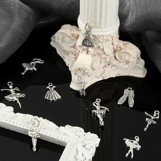 DanLingJewelry 100Pcs 10 Styles Antique Silver Ballet Dancer Charms Ballet - Image 4