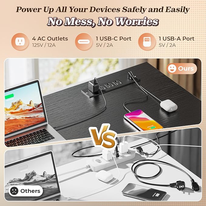 PRAISUN 61" L Shaped Desk with Power Outlets & USB-C Port, Reversible Computer - Image 4