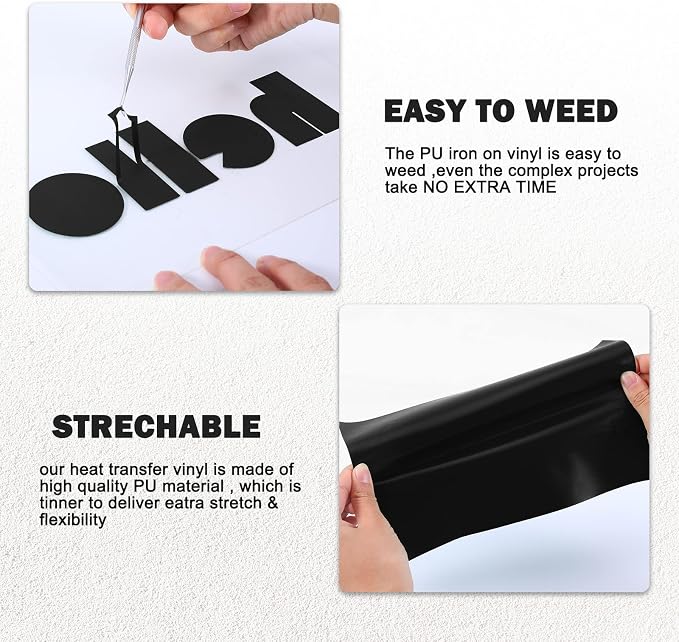 XSEINO HTV Black Heat Transfer Vinyl Sheets:13Pack 12" x 10" Black Iron on Vinyl - Image 6