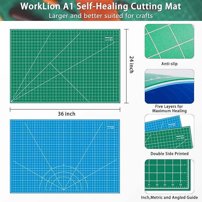 WORKLION 24" x 36" Large Self Healing PVC Cutting Mat, Double Sided, Gridded - Image 4