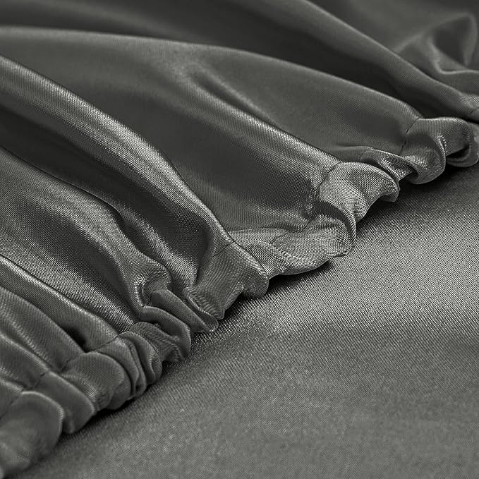 Homiest Dark Grey Satin Fitted Sheet Full Size, Deep Pocket, Luxury & Ultra - Image 4