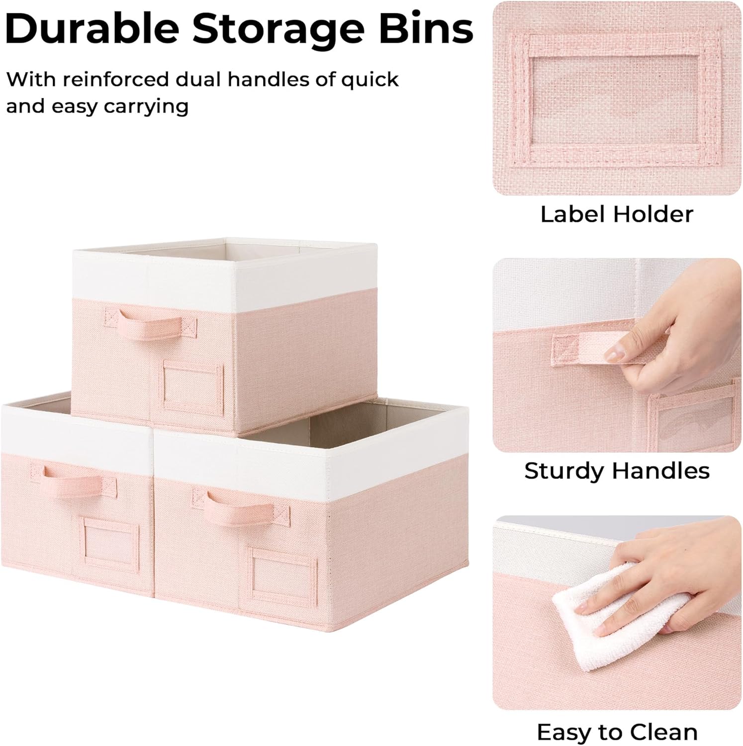 GRANNY SAYS Storage Baskets for Organizing, Fabric Storage Bins for Shelves, Closet Storage Boxs, Clothing Storage and Organization, Decorative Storage Bins, Pink&Ivory, Large, 3-Pack