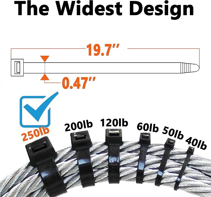 White Zip Ties Heavy Duty 20 Inch Outdoor, 250lb Extra Large Cable Tie Wraps - Image 2