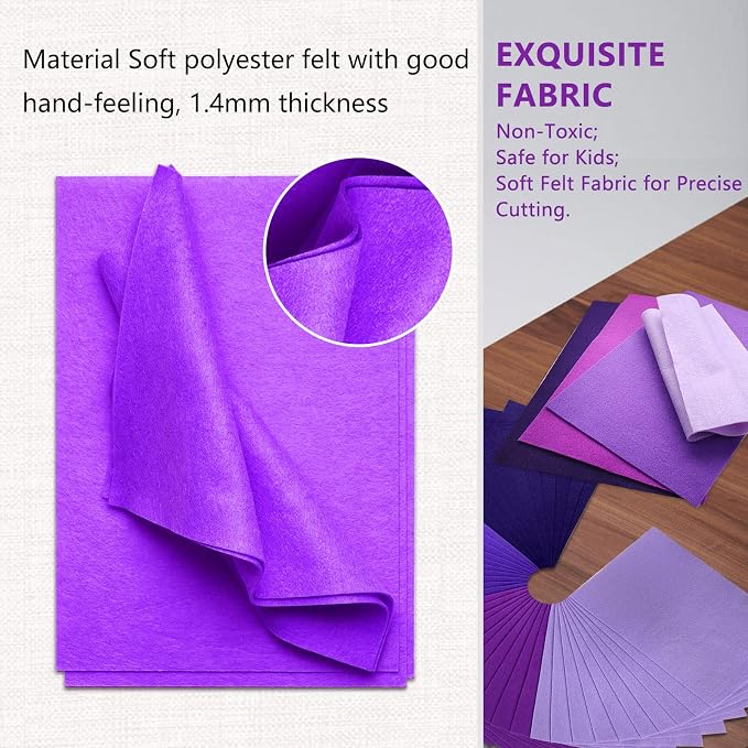 Jtnohx Soft Felt Sheets, 8x12 inches Assorted Craft Felt Fabric, 1.4mm Thick - Image 3