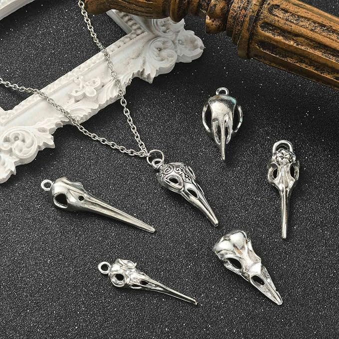 DanLingJewelry 30Pcs 6 Styles Antique Silver Raven Skull Bird Head Skeleton - Image 5