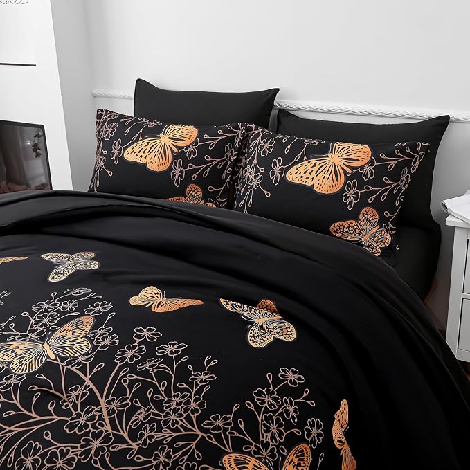 Yogeneg 7 Piece Bed in a Bag King Size Comforter Set Black Bedding Set - Image 2