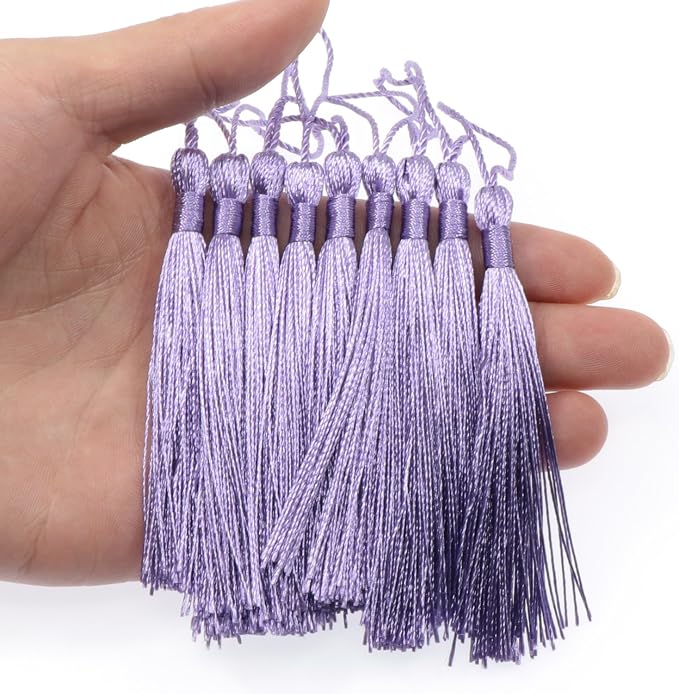 VAPKER 100 Pieces Purple Silky Handmade Soft Tassels 13cm/5-Inch - Image 4