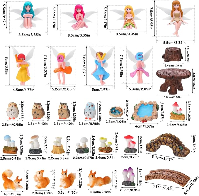 33 Pcs Fairy Garden Miniature Kit Resin Fairies Animal | Weatherproof Solid - Image 7