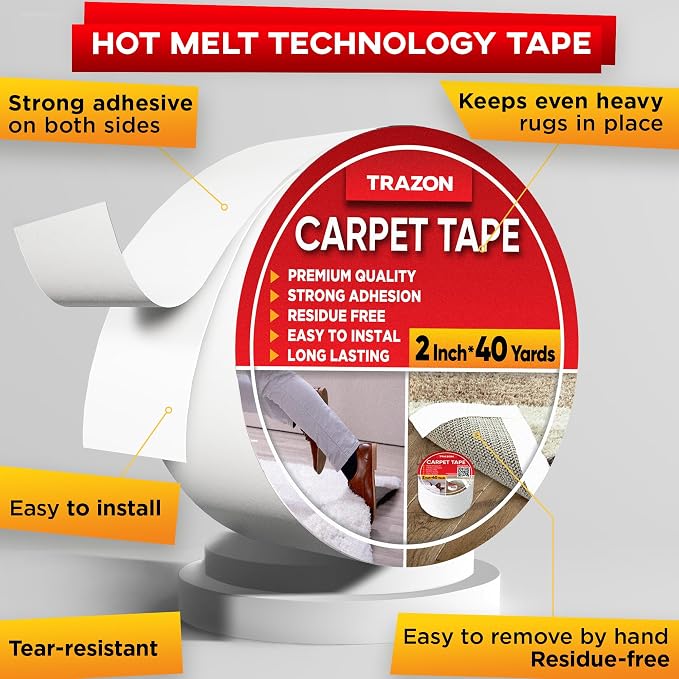 Trazon Carpet Tape Double Sided - 2 in / 120 Ft Tape Grippers - Image 2