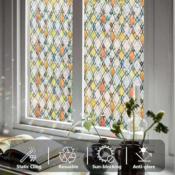 Window Privacy Film Stained Glass 23.6" x 157.4" Rainbow | Static cling – no - Image 6