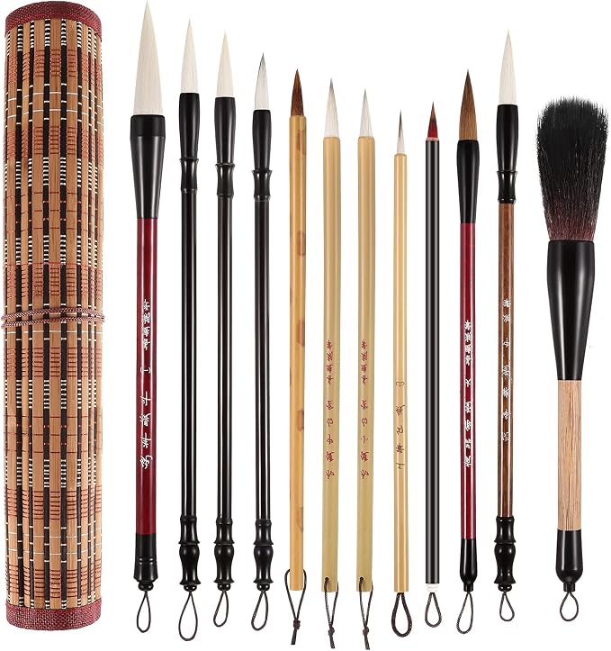 Marspark 12 Pieces Chinese Calligraphy Brushes Painting Writing Watercolor Ink by Marspark