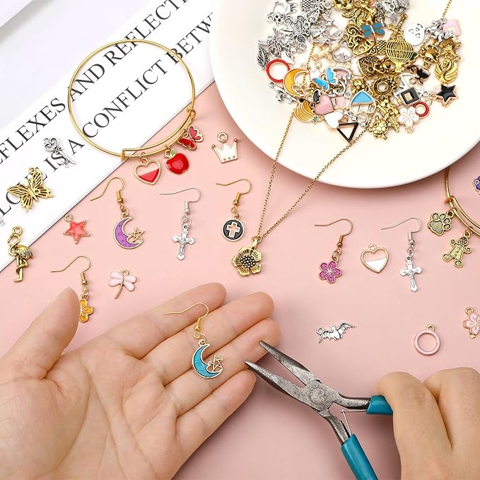 SANNIX 350Pcs Charm for Jewelry Making, Mixed Bulk Antique Gold Tibetan Silver - Image 5